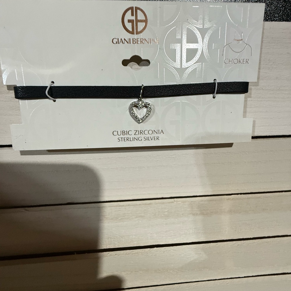 Giani Bernini Black Choker with Sterling Silver Heart Charm